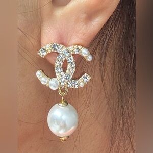 CC Fashion Gold and Crystal Pearl Drop Earrings
